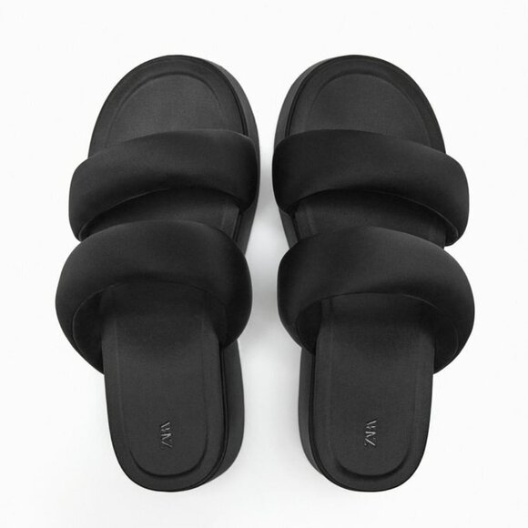 ZARA PADDED STRAP FLATFORM SANDALS  BLACK SIZE 8 | 1344/110 - Picture 3 of 14